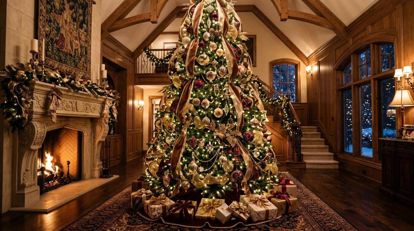 Let the room around the tree support the look inspiration for a Christmas tree centerpiece.